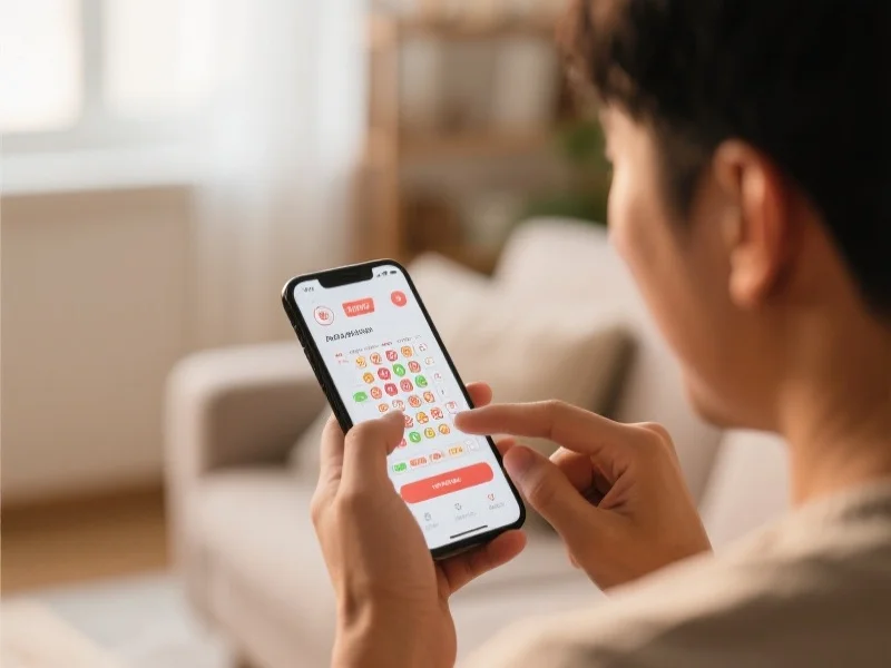 一位用户手持智能手机，专注操作彩票分析App，背景为轻松的居家环境